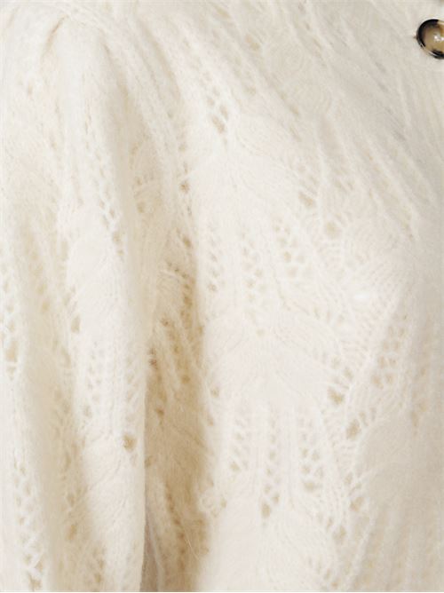 Cardigan color panna di MARANT ETOILE in alpaca caratterizzato da ricami, chiusura a bottoni e profili orlati. MARANT ETOILE | 25ACA0114FAC3L08E23EC